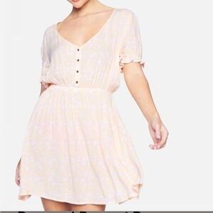 HURLEY Peasant mini Dress liberty floral Tropical Peach cottagecore pastels